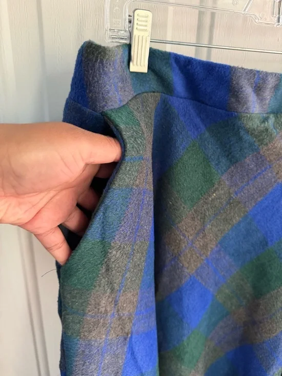 NWT EBOSSY Plaid Midi Skirt Blue Green Wool Blend SIZE XXL Flare Pockets - Picture 6 of 12